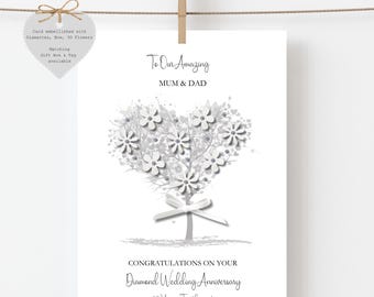 Handmade 60th Anniversary Card: Diamond Wedding, Personalised Keepsake