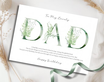 Personalised Dad Birthday Card FROM SON, Green Foliage Design, with poem, Gift Box Option