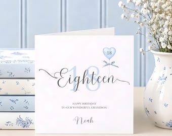 Personalised 18th Birthday Card, Watercolor Balloon with Bow, Gift Box Option