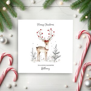 Personalised Reindeer Christmas Card, Embellished, Custom Relation or Names, Gift Box Option