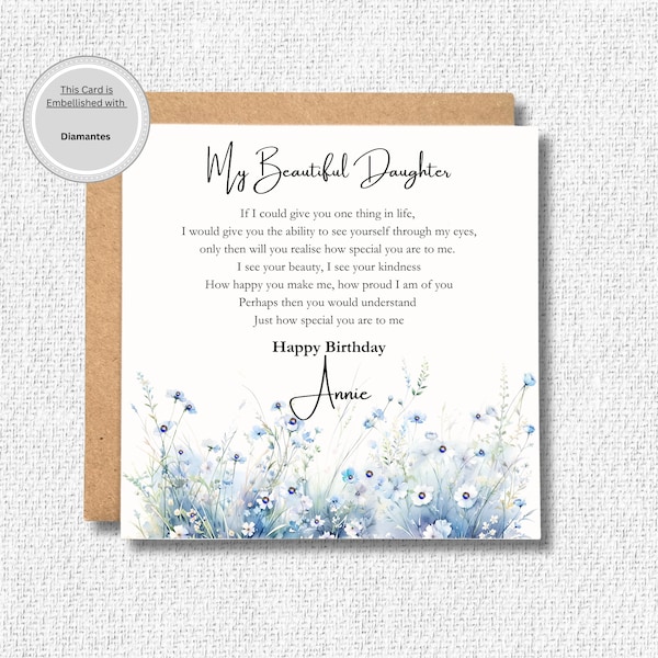 Daughter Birthday Card Poem, Beautiful Sentiments, Thoughtful Words, Personalised, Amazing Daughter Gift, Floral, Special, Lovely Daughter