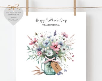Sparkly Pink Flowers Mother's Day Card: Personalised for Special Mum, Mam, Mom, Nan, Gran