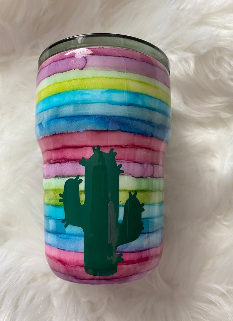 Hand painted alcohol ink serape cactus cup 12oz coffee wine