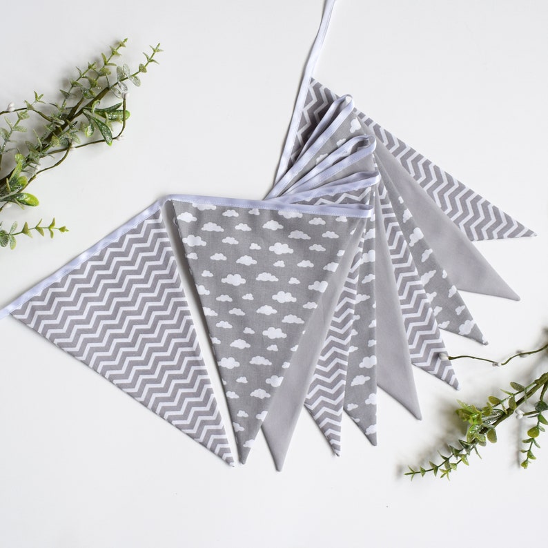 Grey Chevron and Cloud Nursery Bunting Grey Baby Bunting Etsy UK