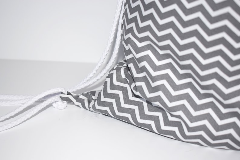 Grey PE Drawstring Bag Nursery Bag Diaper Bag Grey Cotton Fabric Bag PE Bag Dark Grey Chevron Cotton Drawstring Bag School Bag