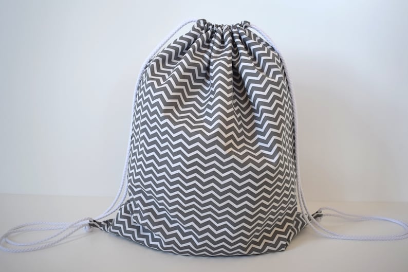 Grey PE Drawstring Bag Nursery Bag Diaper Bag Grey Cotton Fabric Bag PE Bag Dark Grey Chevron Cotton Drawstring Bag School Bag