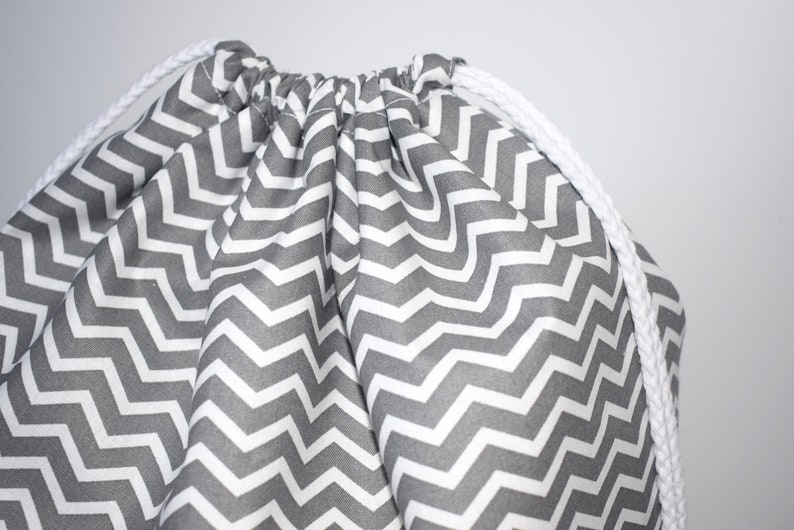 Grey PE Drawstring Bag Nursery Bag Diaper Bag Grey Cotton Fabric Bag PE Bag Dark Grey Chevron Cotton Drawstring Bag School Bag
