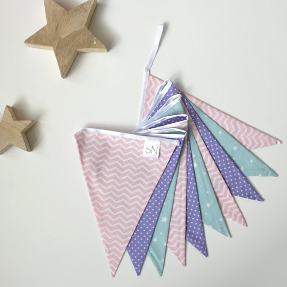 Personalised Fabric Bunting Blue//Grey//Pink//Purple//Safari//Jungle//Unicorn//Stars