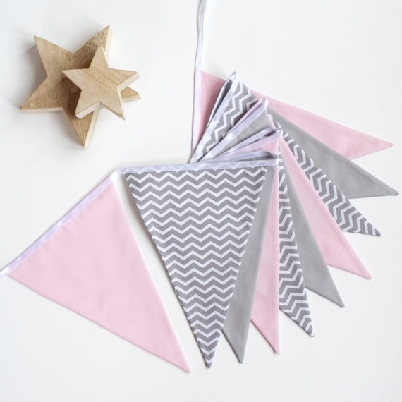 Nursery Bunting Baby Pink And Grey Handmade Fabric Bunting Etsy