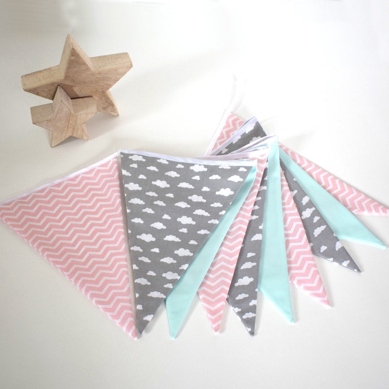 Mini Grey Chevron and Grey Cloud Nursery Fabric Bunting 1 Metre