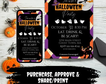 Vintage Halloween Party Invitation/ Editable downloadable invite/ Printable invitation