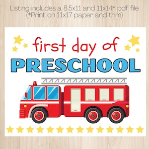 First Day of Preschool - Fire Truck Print