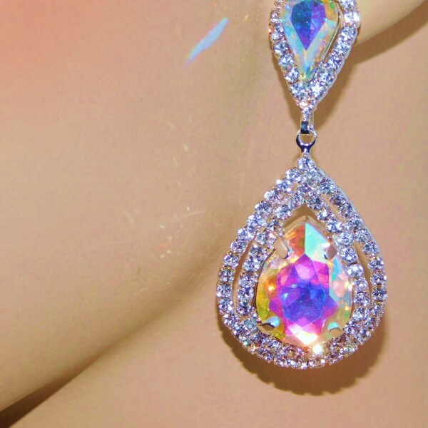 AB Colorful Stud Earrings AB Rhinestone Crystal Bridal Teardrop prom Earrings Jewelry Earrings /5369