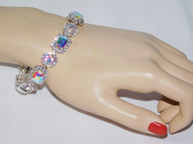 Silver Square & Round Rhinestone Crystal Bridal Party Bracelet - Etsy