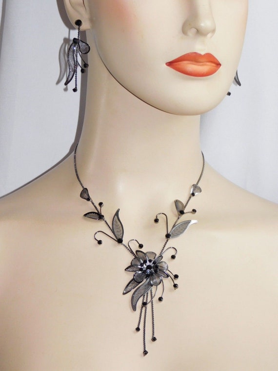 Oxidised Choker German Silver Jewelllery Set Traditional Choker Black Metal  Necklace Set with Earrings and Ring