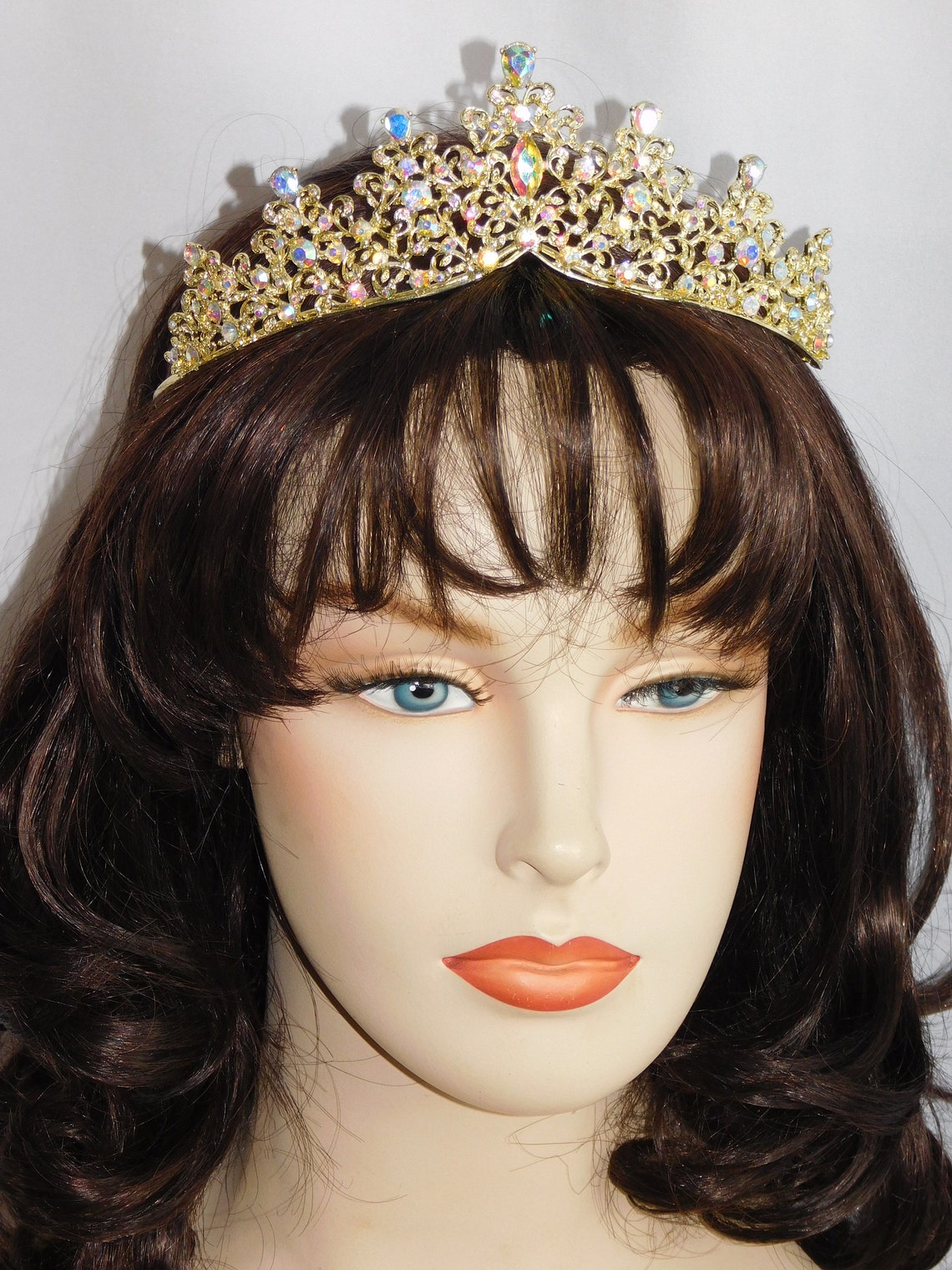 Gold Ab Rhinestone Crystal Queen Tiara Prom Crown Bridal Etsy