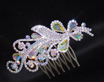 Silver AB Crystal Rhinestone Wedding Hair Piece Beauty Bridal Comb /3805