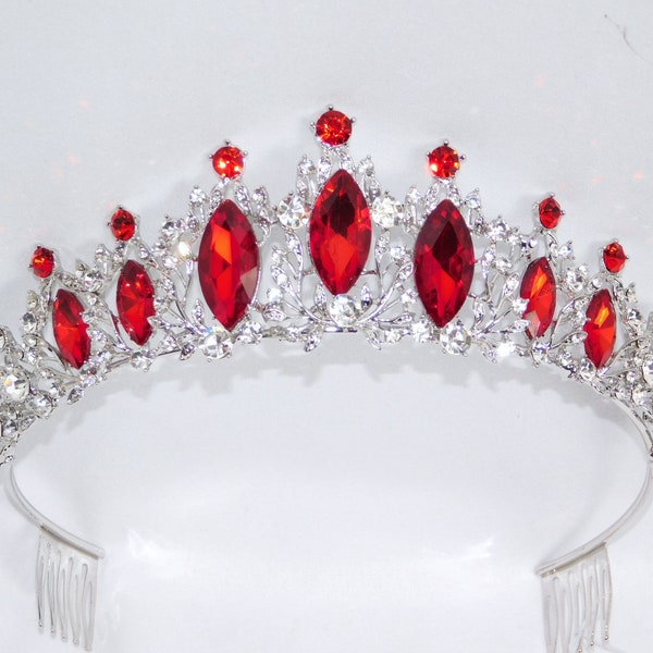 Red Ruby Tiara Crown Hair Accessories Tiaras Crystal Rhinestone Bridal Pageant Beauty Queen Princess Crown Prom Party /1437