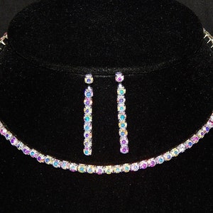Flexible AB Rhinestone Single strand necklace and earrings bridal Prom Set /8516