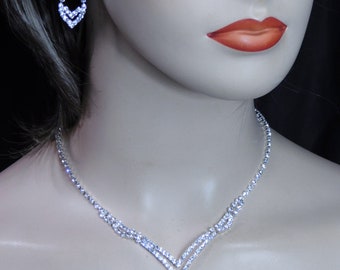 Wedding Necklace Set Silver Rhinestone diamond crystal Necklace and Earrings Bridal Set Prom Set /13376