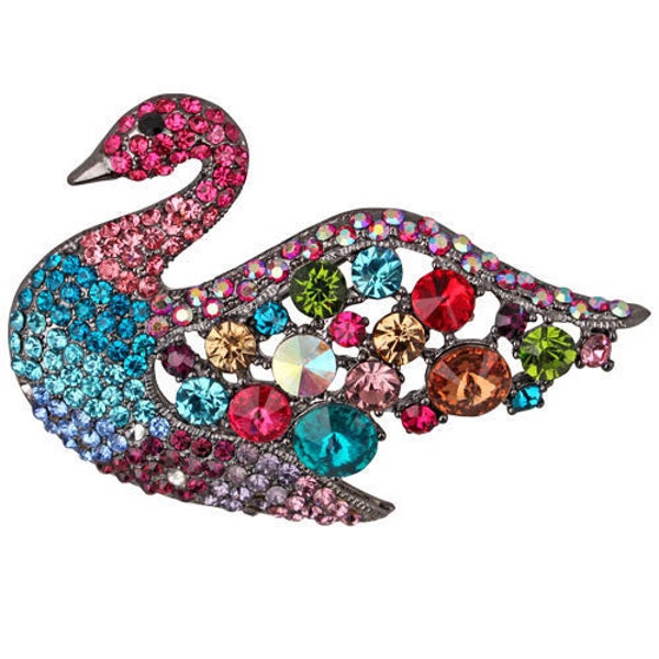 Multi Color Crystal Goose Pretty Swan Brooch Pin gift for mom Wedding Brooch, Pin /4093