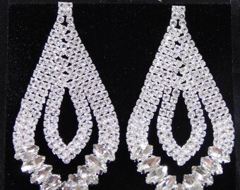 Silver marquise, round Cubic zirconia Chandelier wedding Earrings