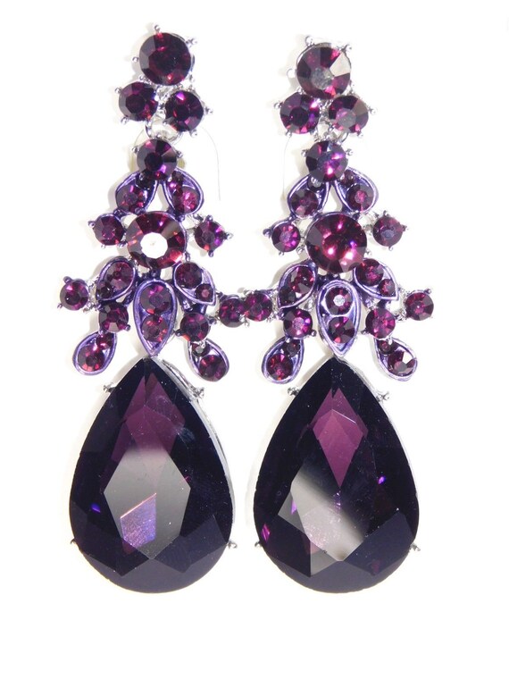 Purple crystal drop best sale earrings