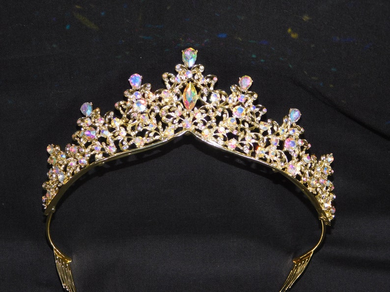 Gold Ab Rhinestone Crystal Queen Tiara Prom Crown Bridal Etsy