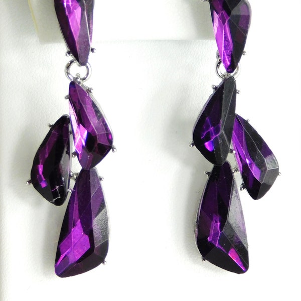Amethyst Purple Rhinestone Crystal Bridal Party Drop/Dangle Earrings /6087