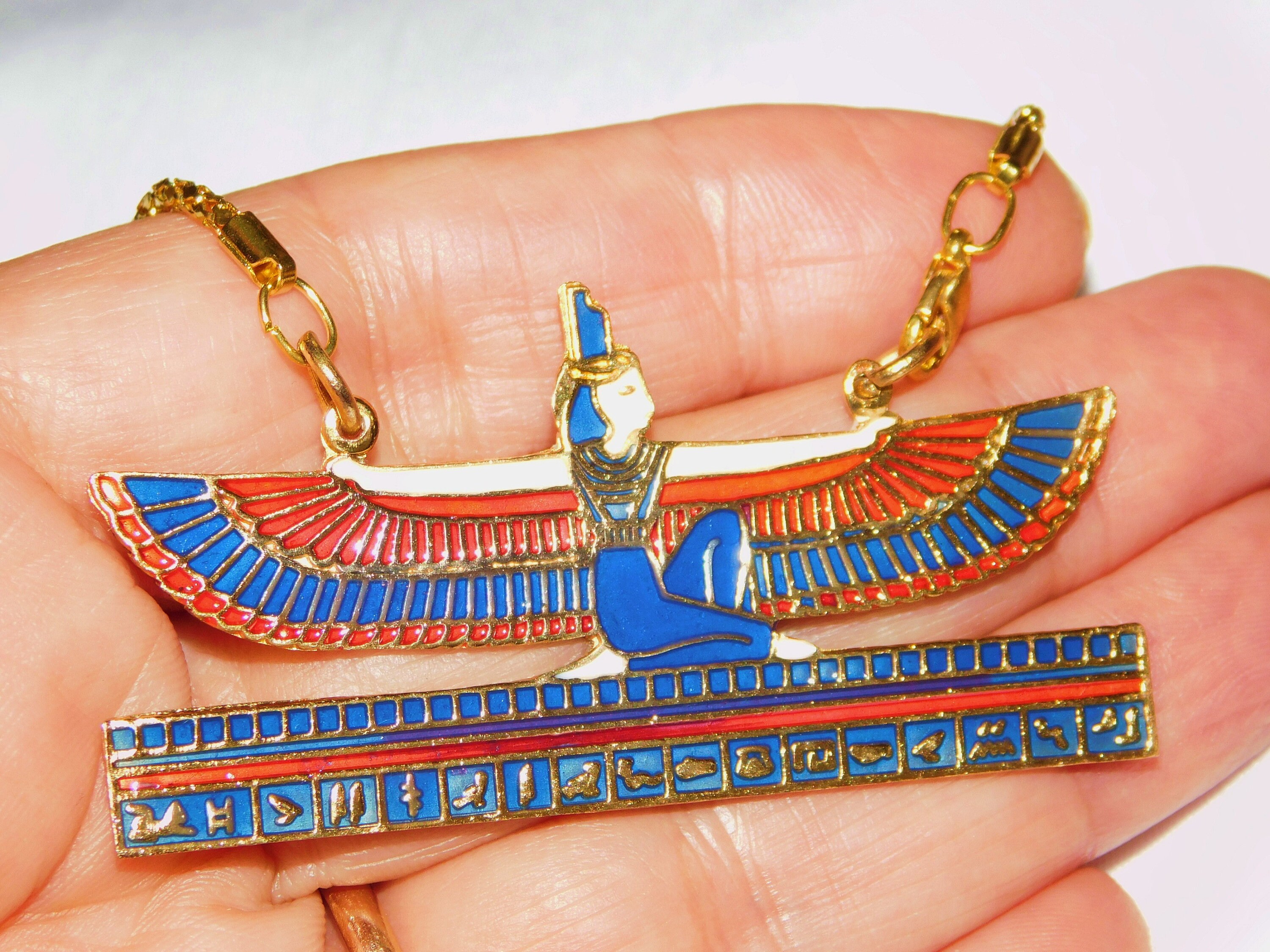 Egyptian Gift Goddess ISIS Open Wings Hand Made Enameled Brass Etsy