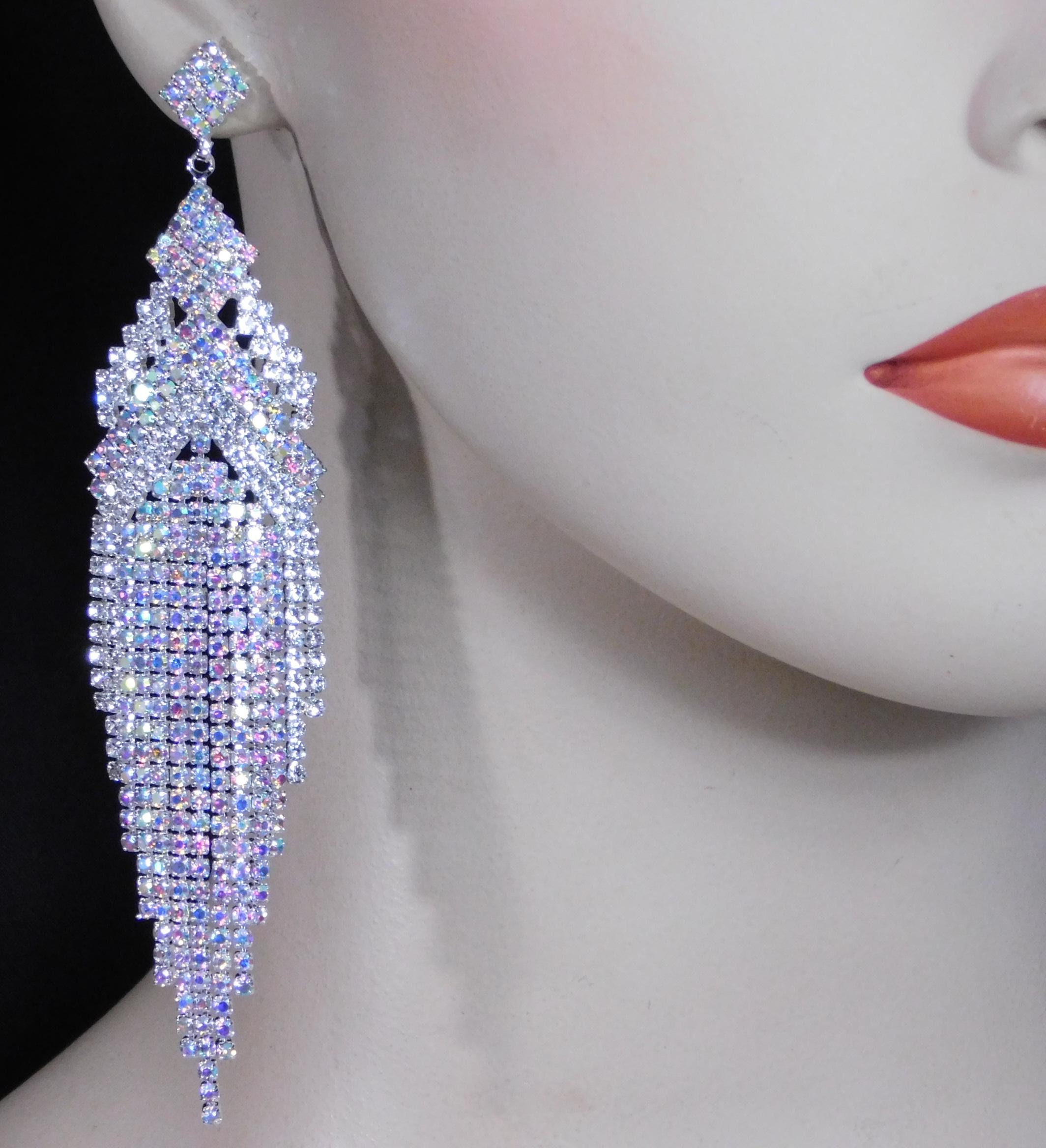 Bridal Silver AB Rhinestone Crystal Bridal Party Drop - Etsy