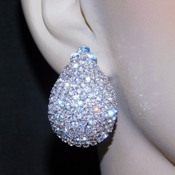 New Silver Rhinestone Crystal Bridal Arch Clip Earrings /5570