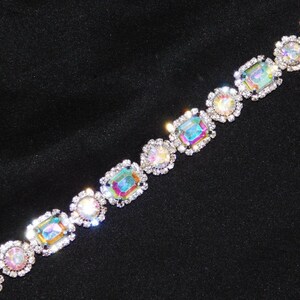 Silver Square & Round Rhinestone Crystal Bridal Party Bracelet /3264 - Etsy
