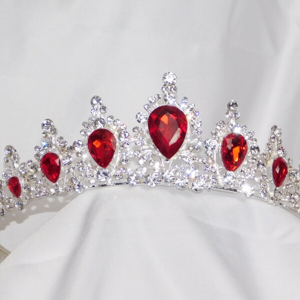 Red Ruby Tiara Crown Hair Accessories Tiaras Crystal Rhinestone Bridal Pageant Beauty Queen Princess Crown Prom Party / 1443