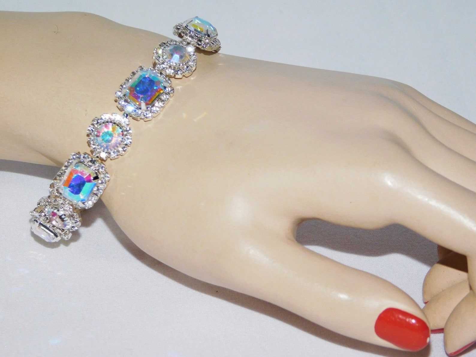 Silver Square & Round Rhinestone Crystal Bridal Party Bracelet - Etsy