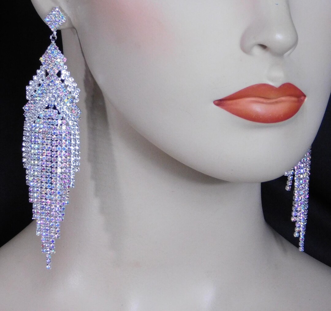 Bridal Silver AB Rhinestone Crystal Bridal Party Drop - Etsy