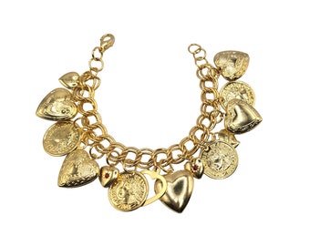 14K Gold Locket Heart Charm Bracelet Holds 10 Personized Photos & Memories, Heart Love Valentine's Day Gift Adjustable Bracelet Gift For Her