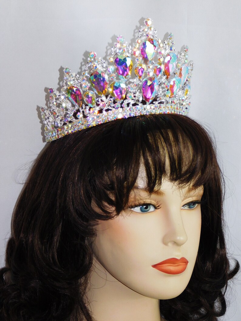 Silver AB Rhinestone Crystal Beauty Queen Large Wedding Tiara | Etsy