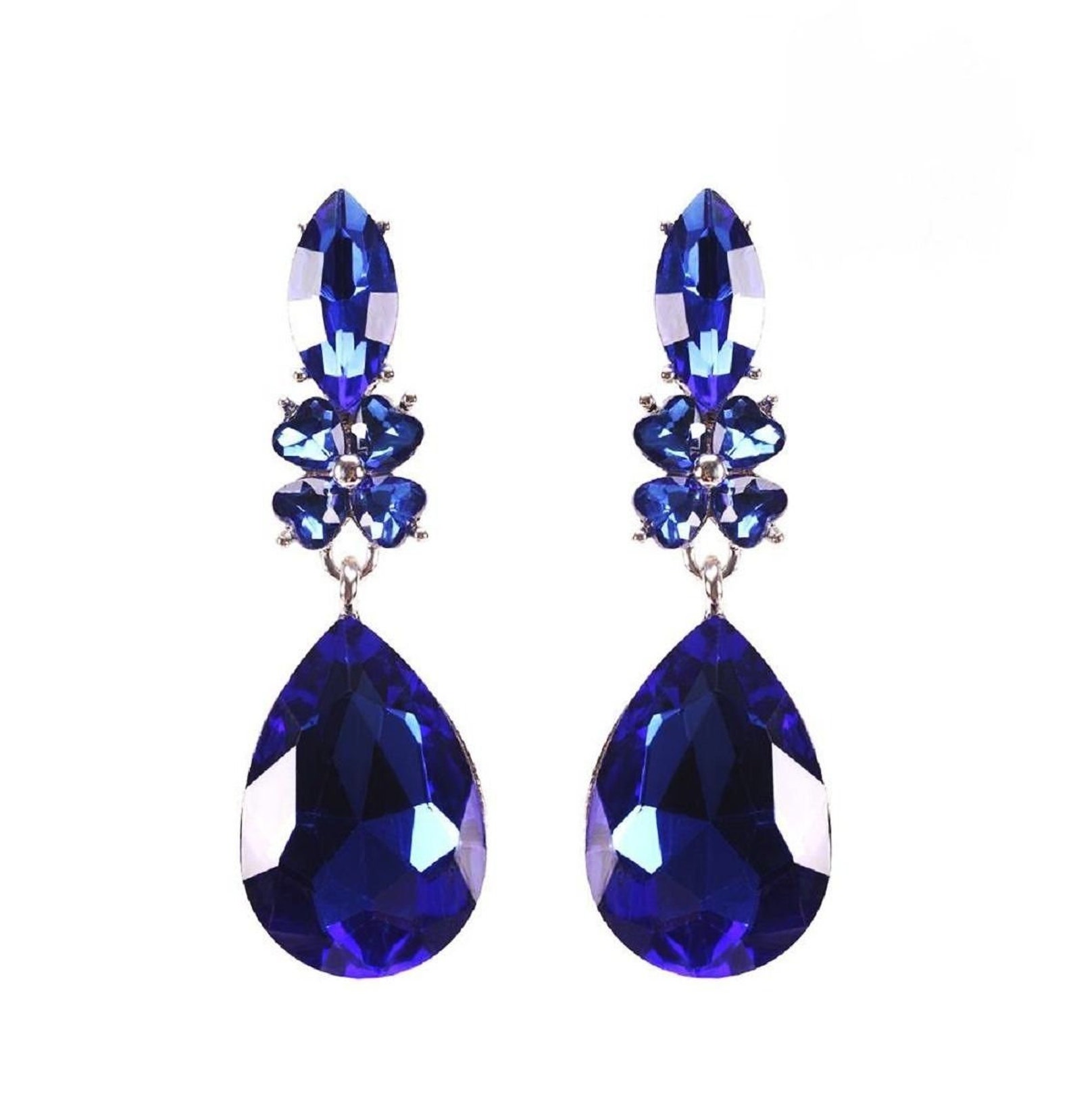 Silver Royal Blue Rhinestone Crystal Dangle Teardrop Clip | Etsy