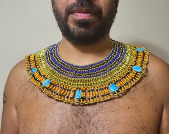 Hand Made pharaoh collar,egyptian necklace with 9 scarabs ancient egypt queen of costume for men /women
