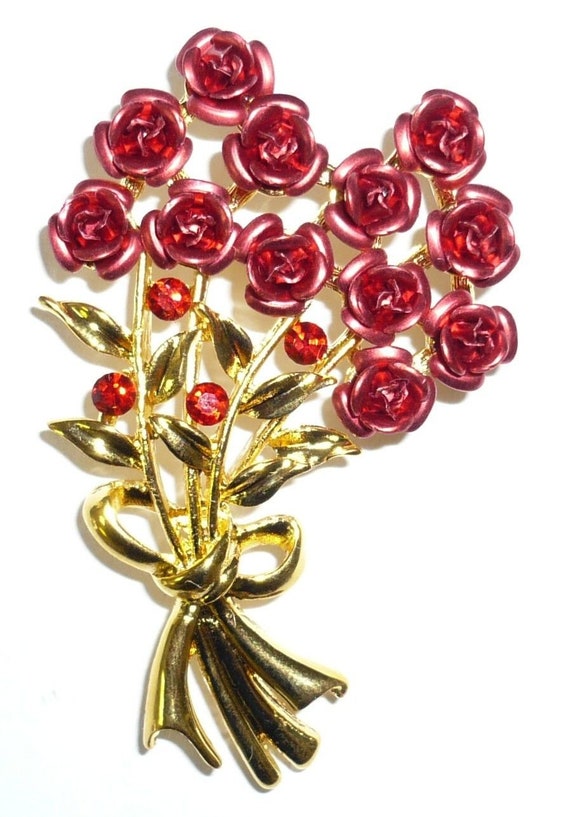 3D Cute Dozen Red Roses Bouquet W. Red Crystals Br
