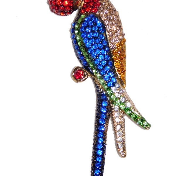 Majestic Multicolor Rhinestones Crystal Parrot Bird Pendant / Brooch Pin