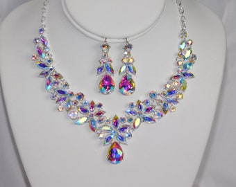 AB Jewelry Sets Rhinestone Crystal Wedding Bridal Necklace and Earrings Bridal Set /18936