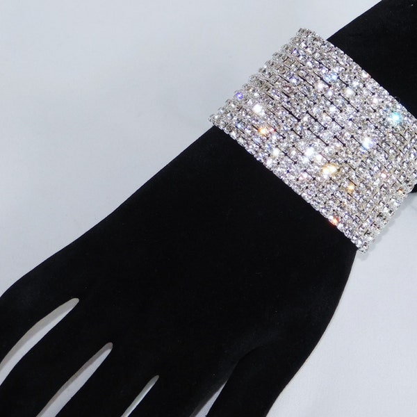 12 Row Silver rhinestone diamond crystals stretch bracelets Cuff Bridal Bracelet /2841