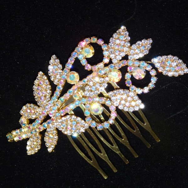 Gold AB Crystal Rhinestone Bridal Hair Comb Hair Accessories /3618