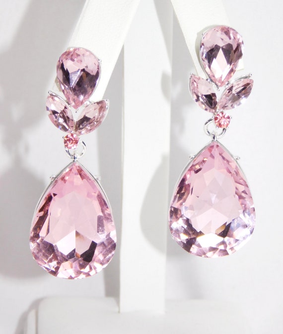Silver W.Light Pink rhinestone crystal teardrop Bridal Party | Etsy