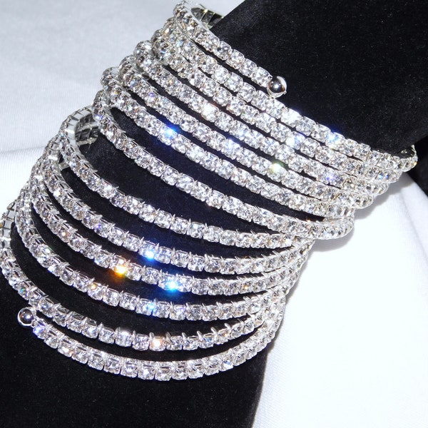 Bridal Bracelet Cuff Diamond Crystal Bracelet cuff 13 Spiral Adjective Silver bangle Bridal Party Bracelet cuff /1109