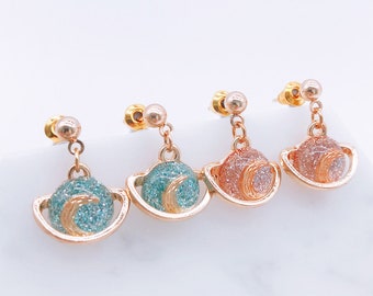 Sailor Moon earrings; Saturn earrings; galaxy earrings; space earrings; space pierces; Moon studs; moon earrings; mix & match