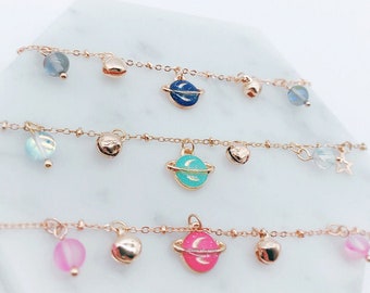 Saturn Bell Bracelet; Saturn accessories; Space jewelry; anime bracelet; shiny bracelet; space bracelet