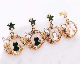 Cat earrings; dangling earrings; meow; cute cat; cats accessories; cat star; star earrings